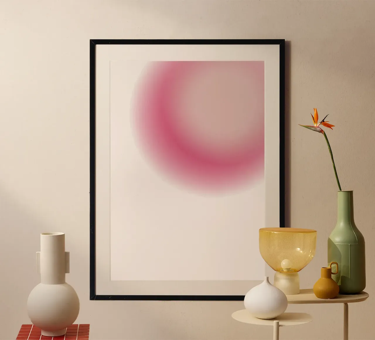 Impression d'art abstraite rose et crème Aura Gradient poster de homdeco