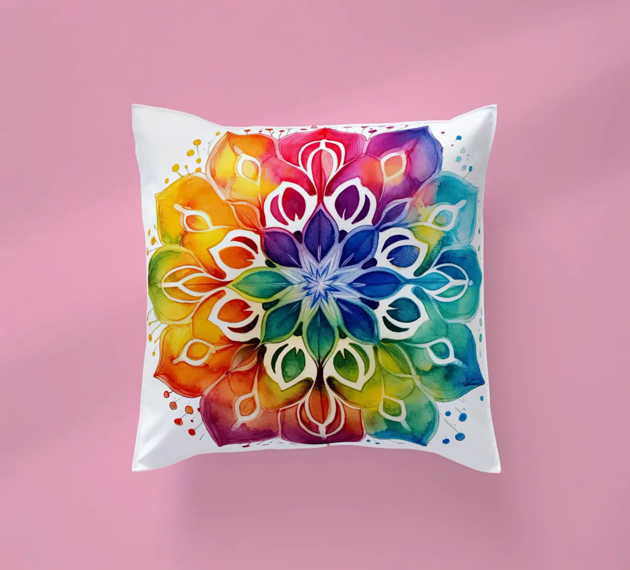 Mandala arcobaleno acquerellato cuscino da Spiritual Touch