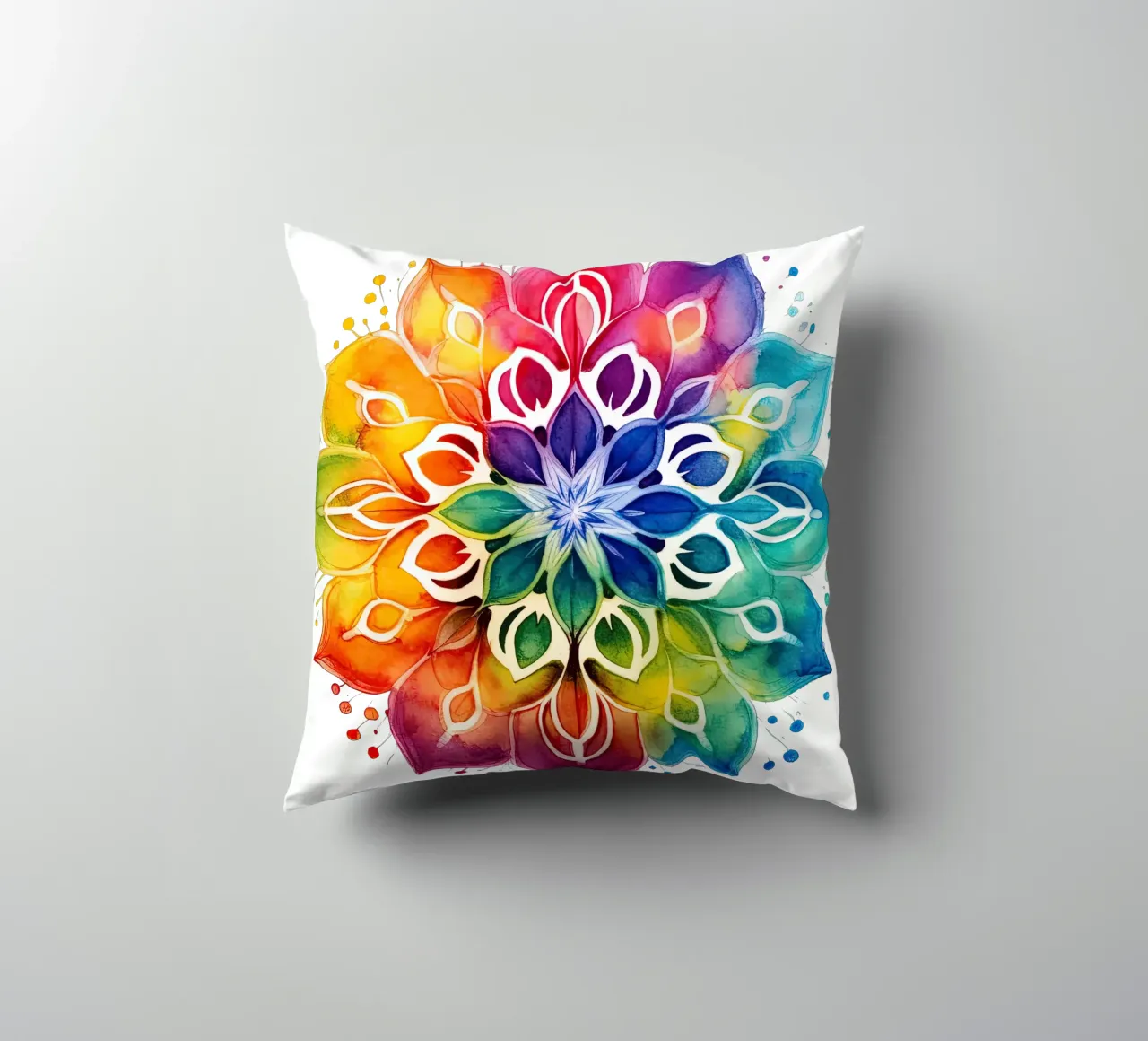 Mandala arcobaleno acquerellato cuscino da Spiritual Touch