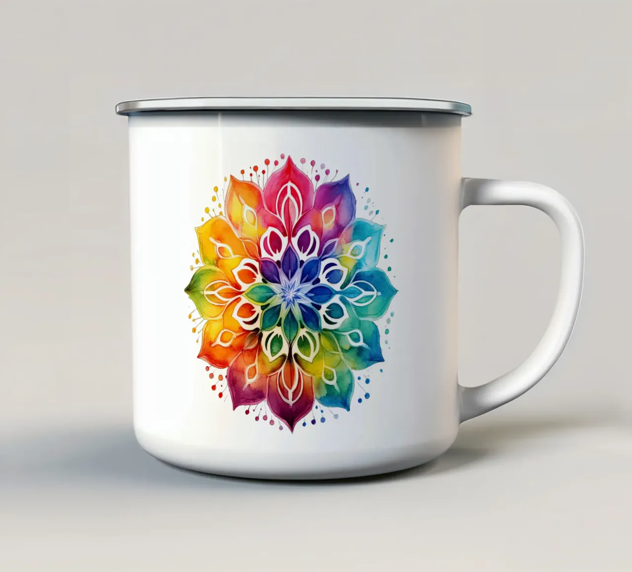 Mandala arcobaleno acquerellato tazza in smalto da Spiritual Touch