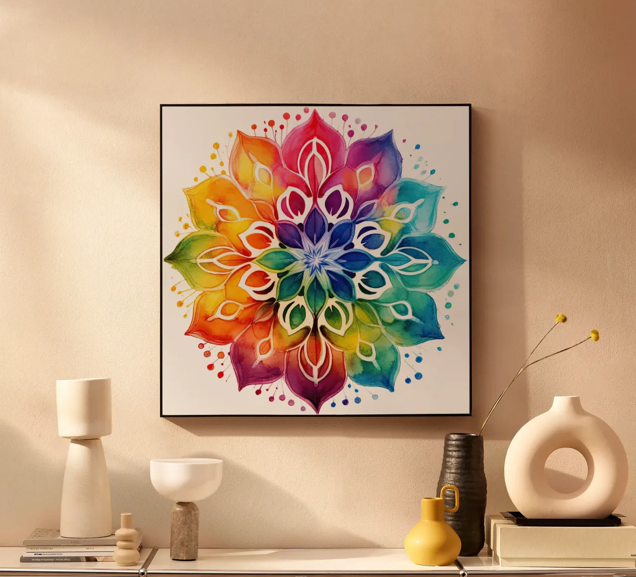 Mandala arcobaleno acquerellato alluminio dibond da Spiritual Touch