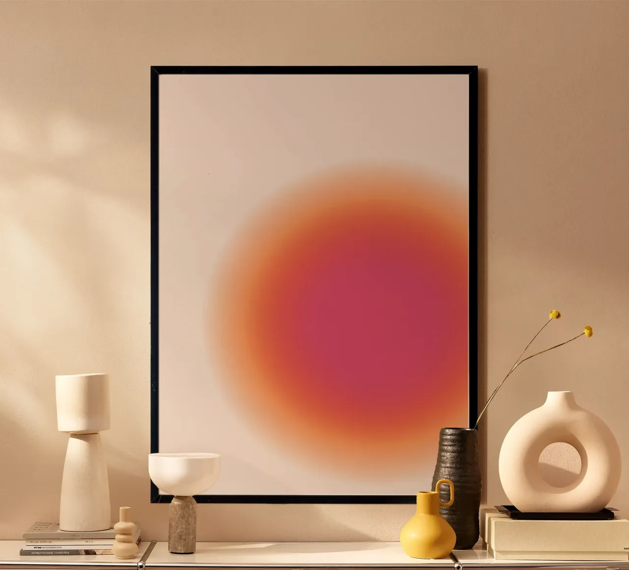 Abstract Fuchsia & Orange Aura Gradient Art Print hahnemühle de homdeco