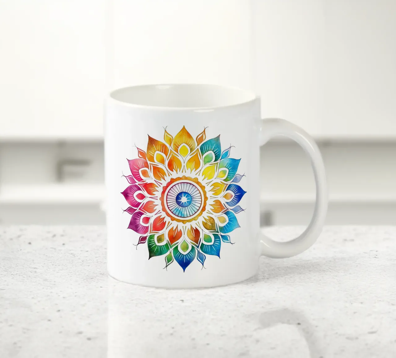 Mandala arcobaleno acquerellato tazza in ceramica da Spiritual Touch