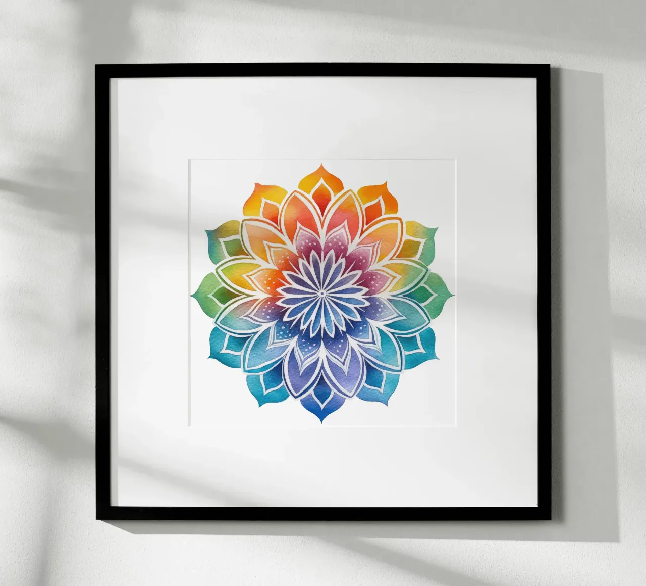 Mandala arcobaleno acquerellato poster con telaio in alluminio da Spiritual Touch