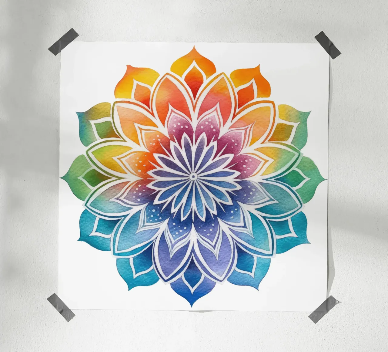 Mandala arcobaleno acquerellato poster con telaio in alluminio da Spiritual Touch