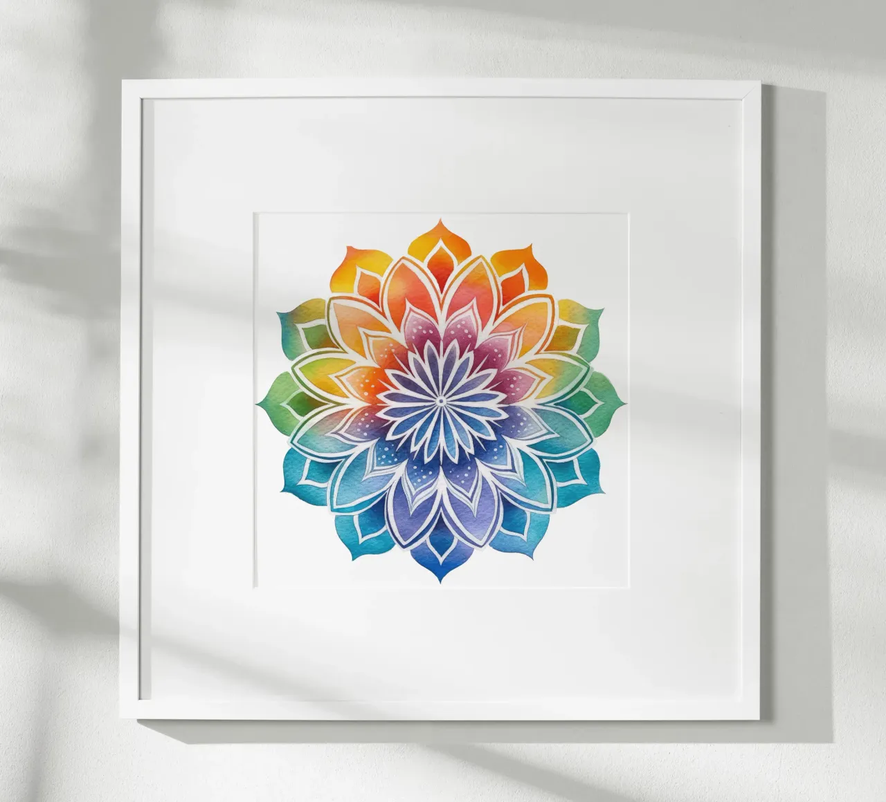 Mandala arcobaleno acquerellato poster con telaio in alluminio da Spiritual Touch