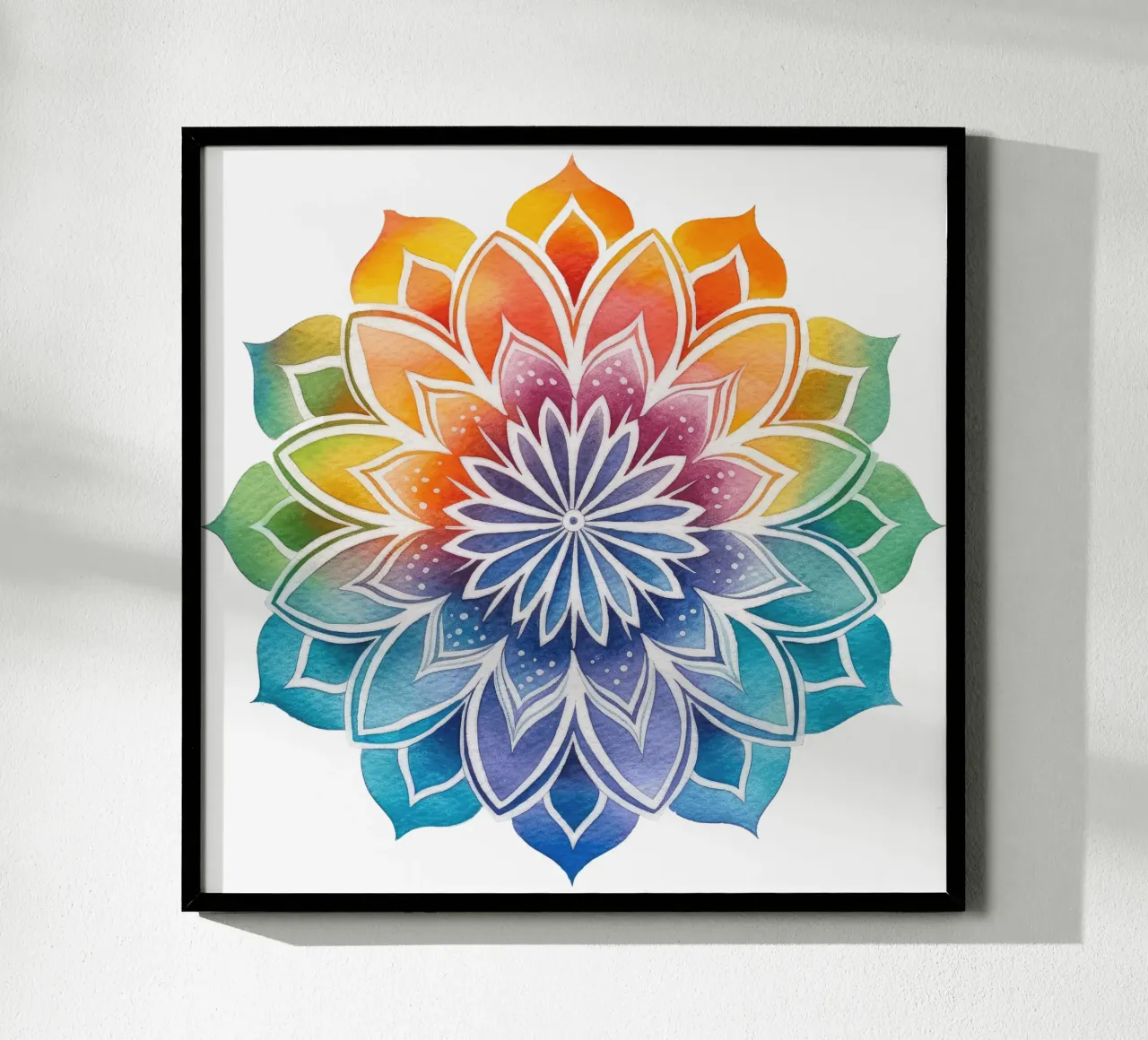 Mandala arcobaleno acquerellato poster con telaio in alluminio da Spiritual Touch