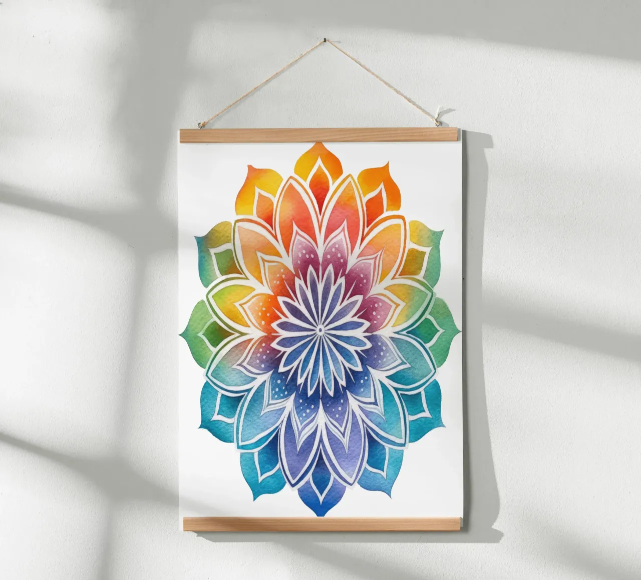 Mandala arcobaleno acquerellato poster con telaio in alluminio da Spiritual Touch