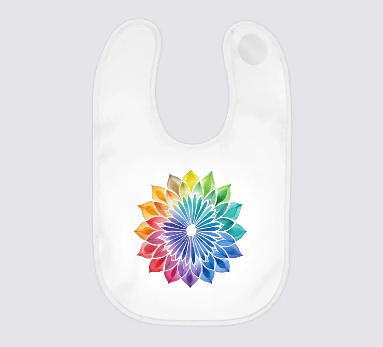 Mandala arcobaleno acquerellato bavaglino da Spiritual Touch