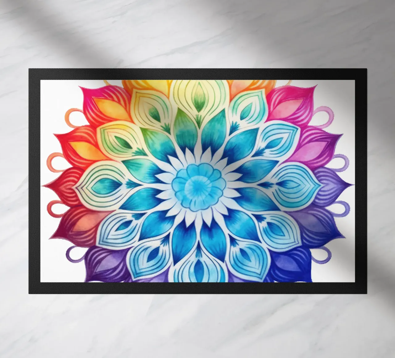 Mandala arcobaleno acquerellato zerbino da Spiritual Touch