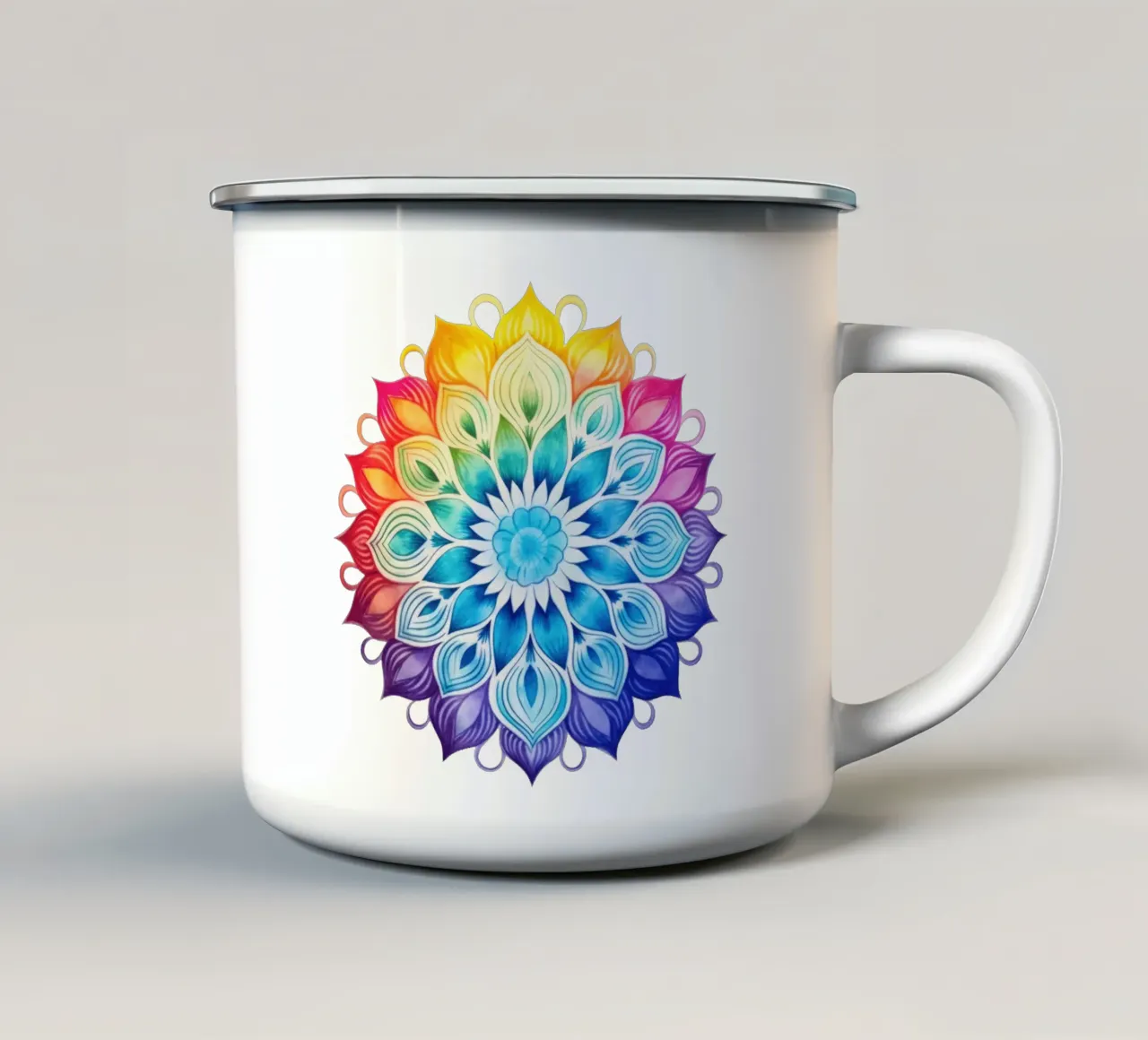 Mandala arcobaleno acquerellato tazza in smalto da Spiritual Touch