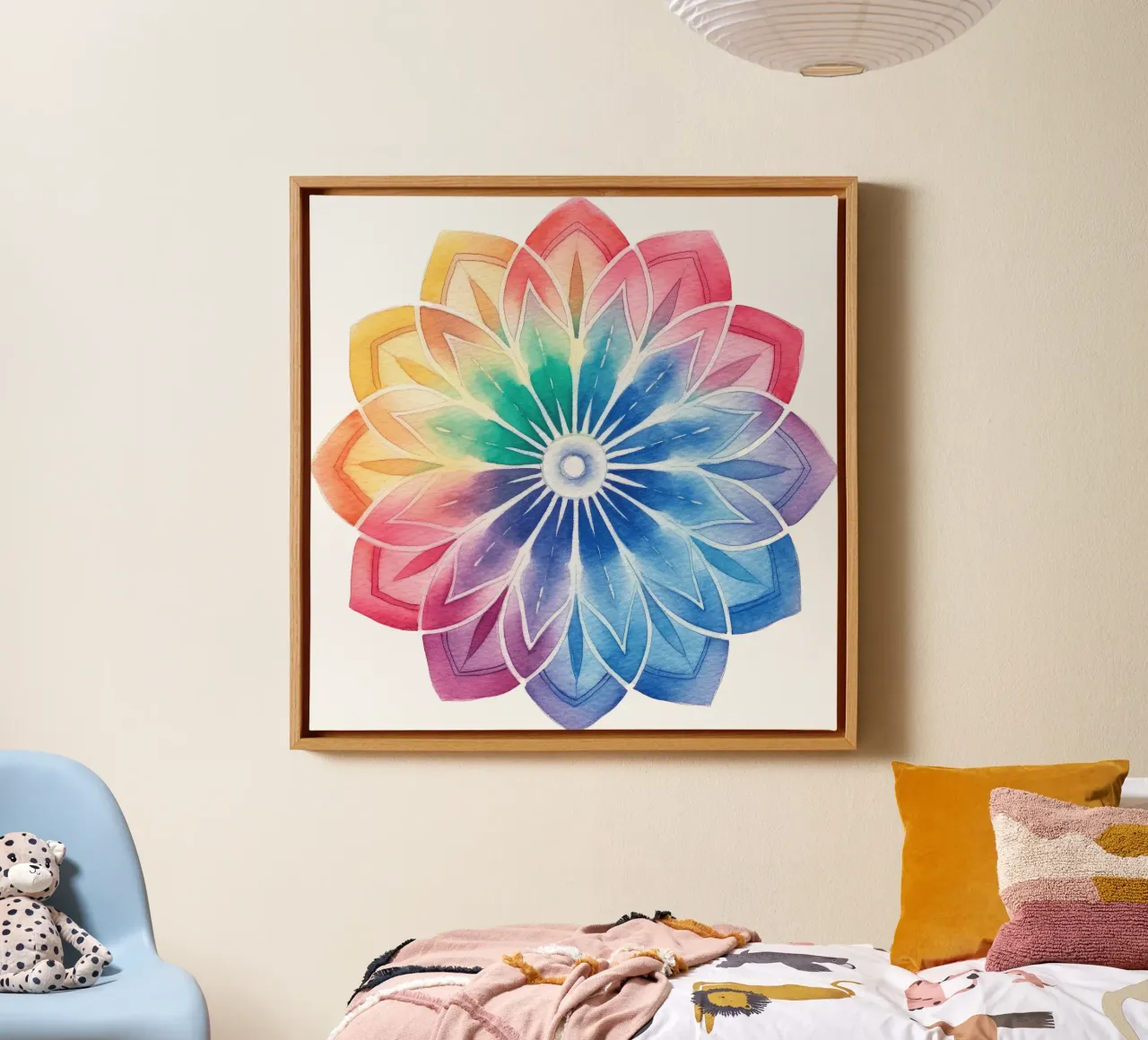 Mandala arcobaleno acquerellato tela con Cornice a cassetta da Spiritual Touch