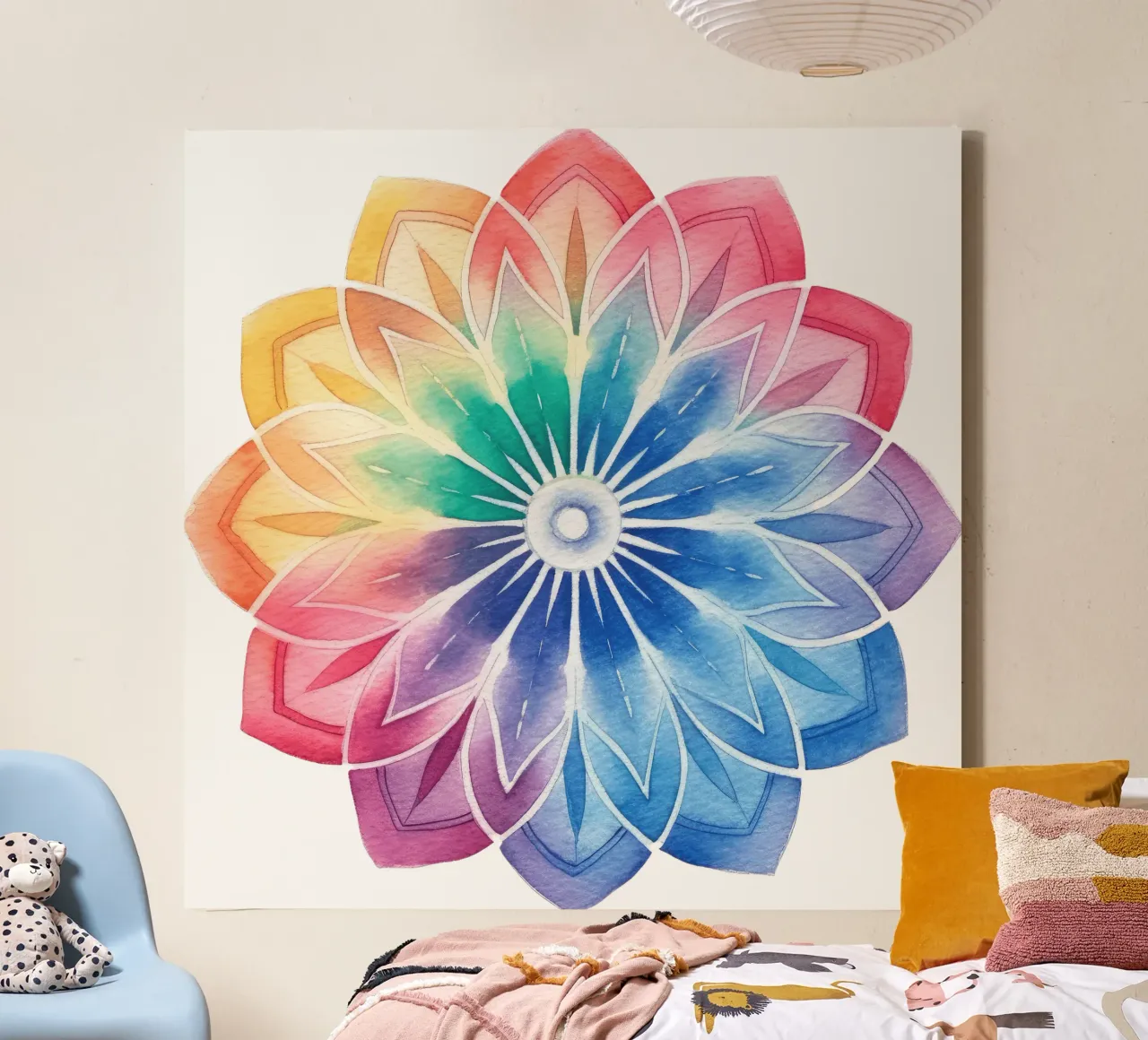 Mandala arcobaleno acquerellato tela con Cornice a cassetta da Spiritual Touch