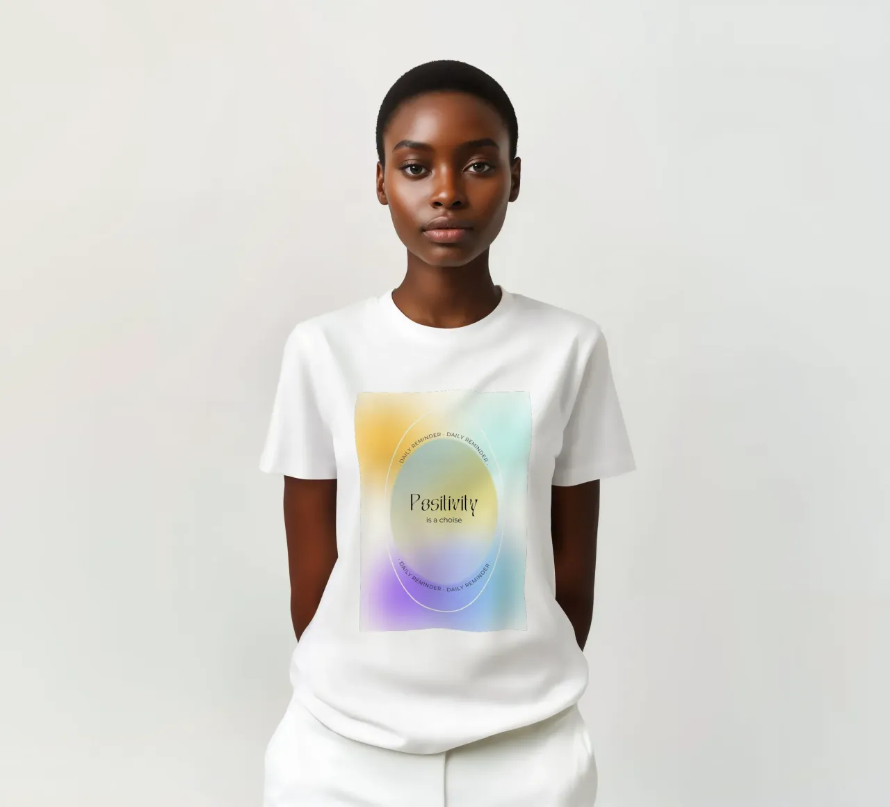 "La positività è una scelta" Aura Gradient Daily Reminder Art t-shirt da homdeco