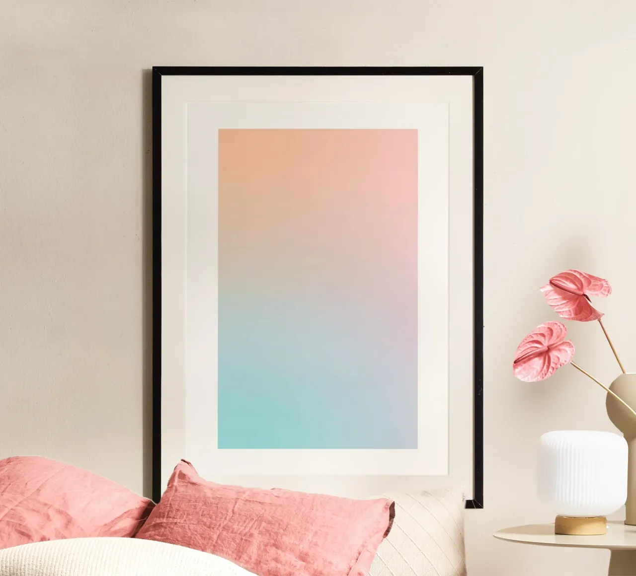 Impreso abstracto en pastel con degradado de atardeceres poster con marco de plástico de homdeco