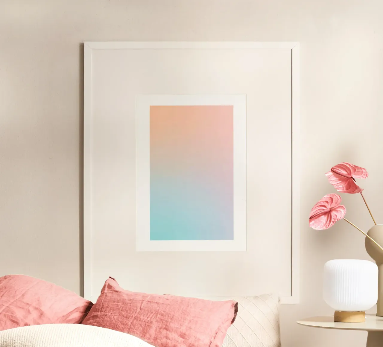 Impreso abstracto en pastel con degradado de atardeceres poster con marco de plástico de homdeco