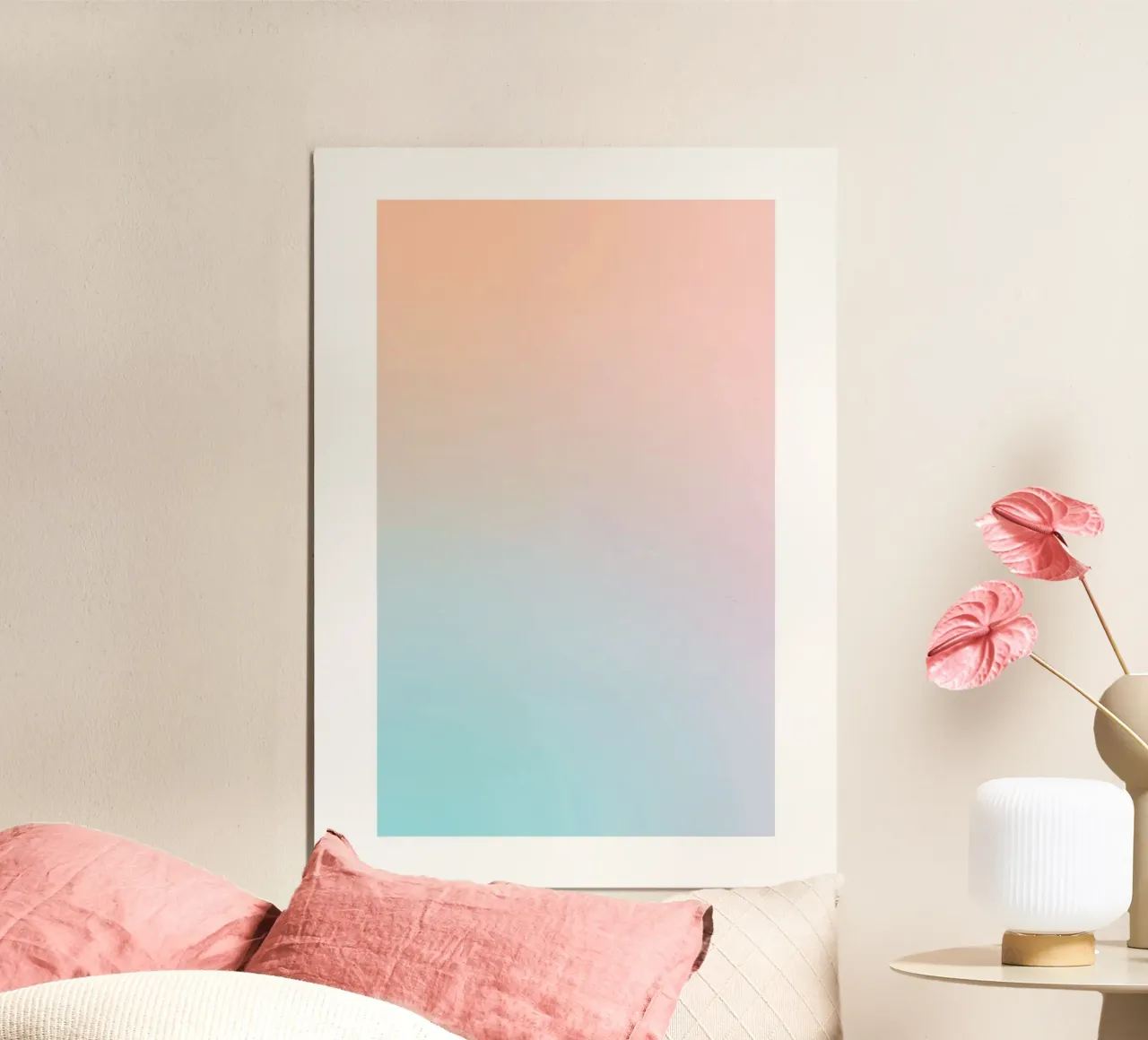 Impreso abstracto en pastel con degradado de atardeceres poster con marco de plástico de homdeco