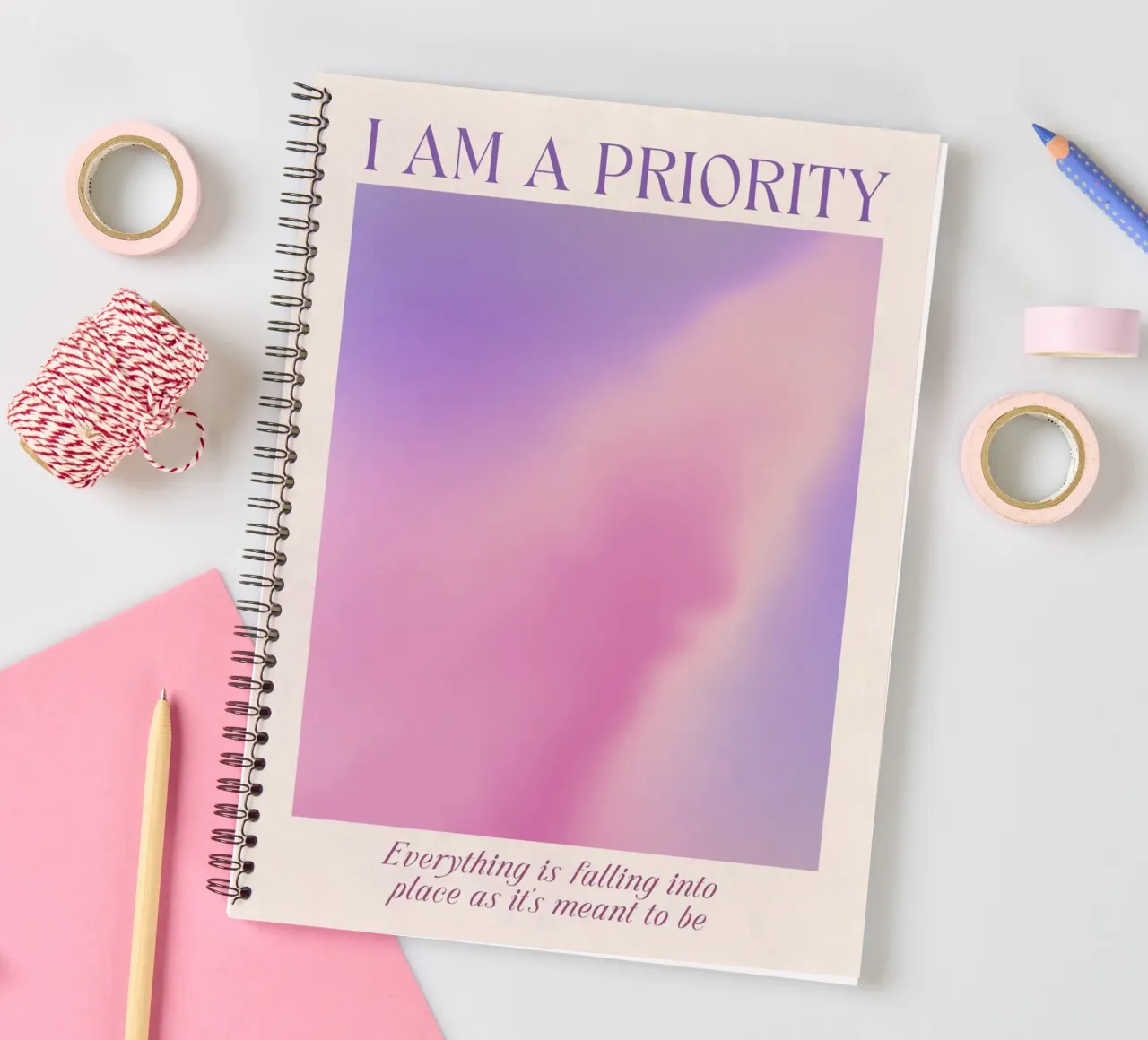 "I Am A Priority" Self-Love Aura Gradient Poster Art spiral notebook by homdeco