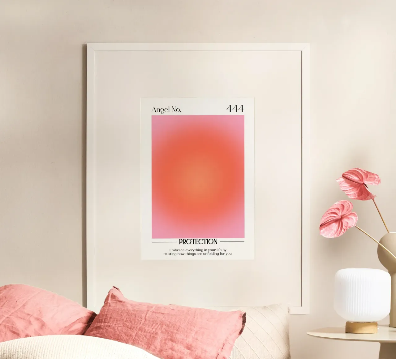 Engel Nummer 444 Bescherming Aura Rood Oranje Kleurverloop Kunst poster van homdeco