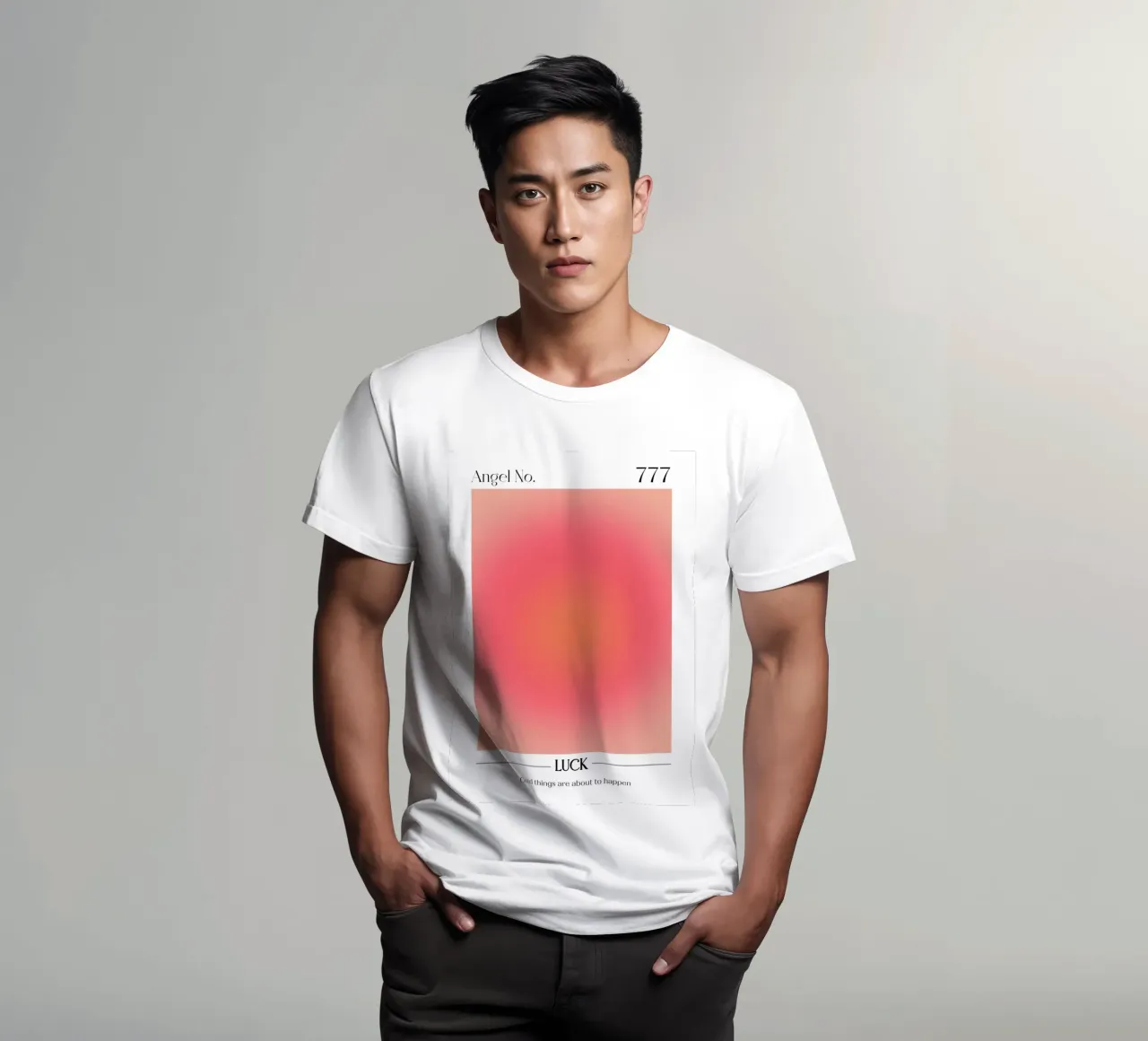 Angelo n. 777 Fortuna Aura Gradiente Rosso Pesca Rosa Arte t-shirt da homdeco