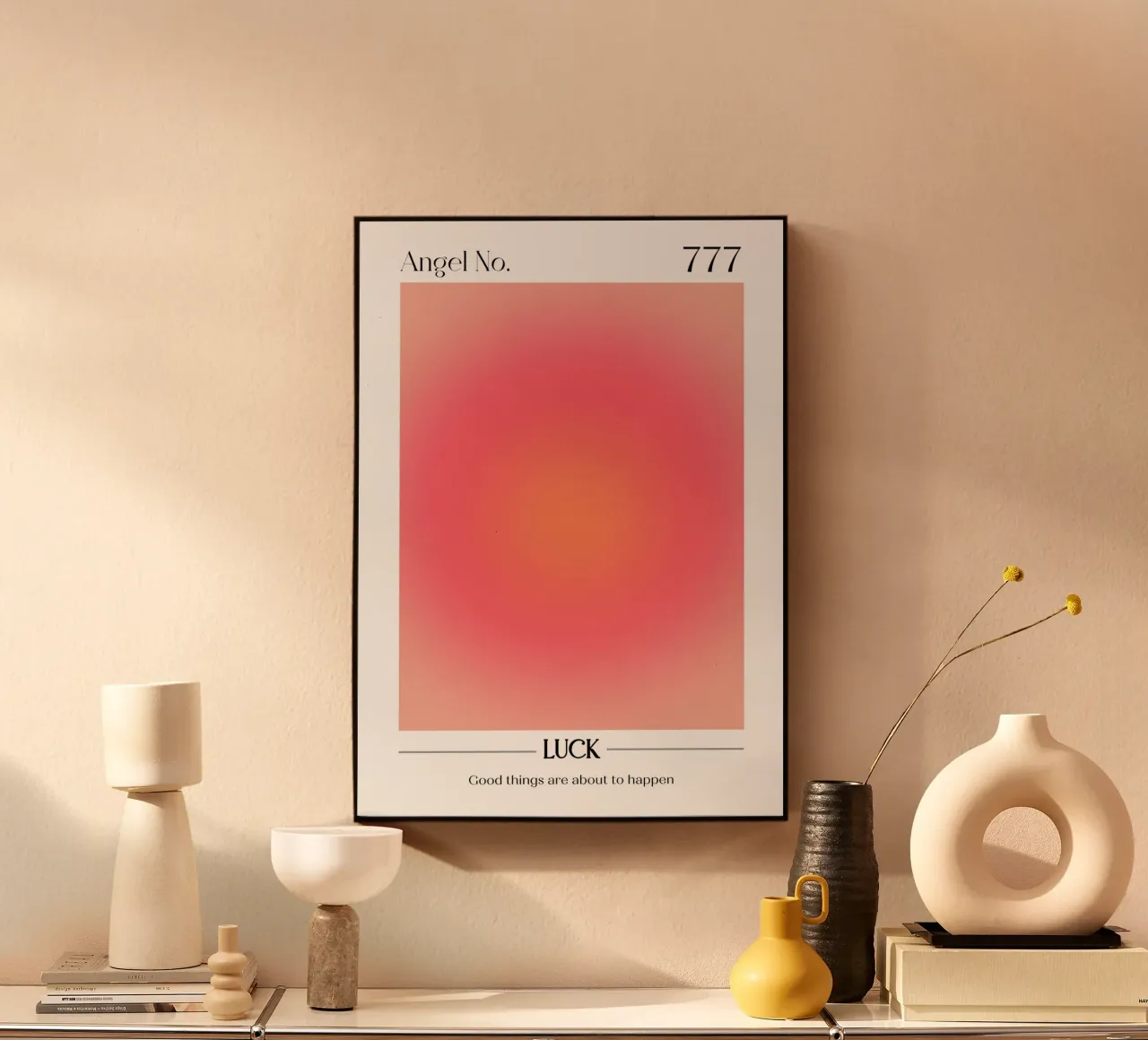 Angelo n. 777 Fortuna Aura Gradiente Rosso Pesca Rosa Arte alluminio dibond da homdeco
