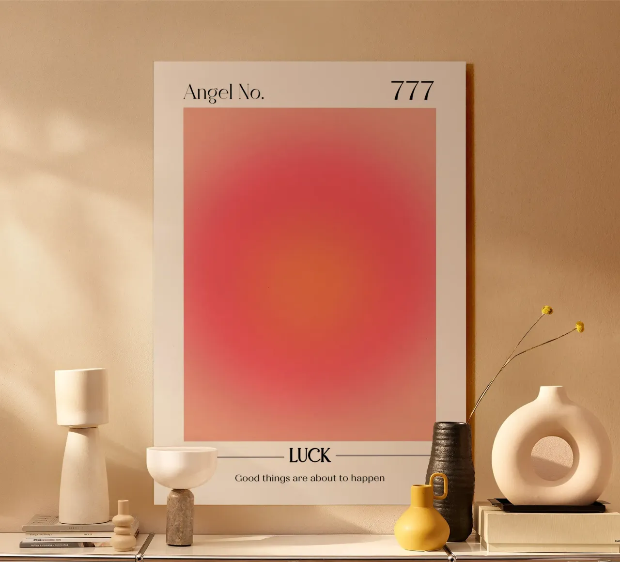 Angelo n. 777 Fortuna Aura Gradiente Rosso Pesca Rosa Arte alluminio dibond da homdeco