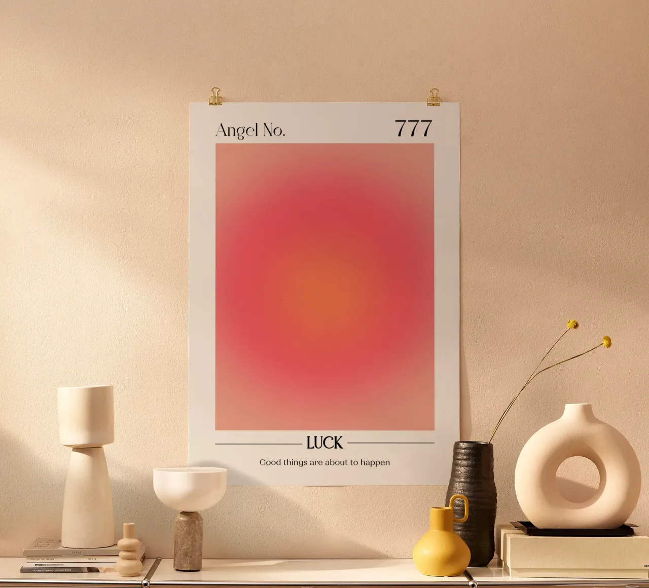 Angelo n. 777 Fortuna Aura Gradiente Rosso Pesca Rosa Arte carta hahnemühle da homdeco