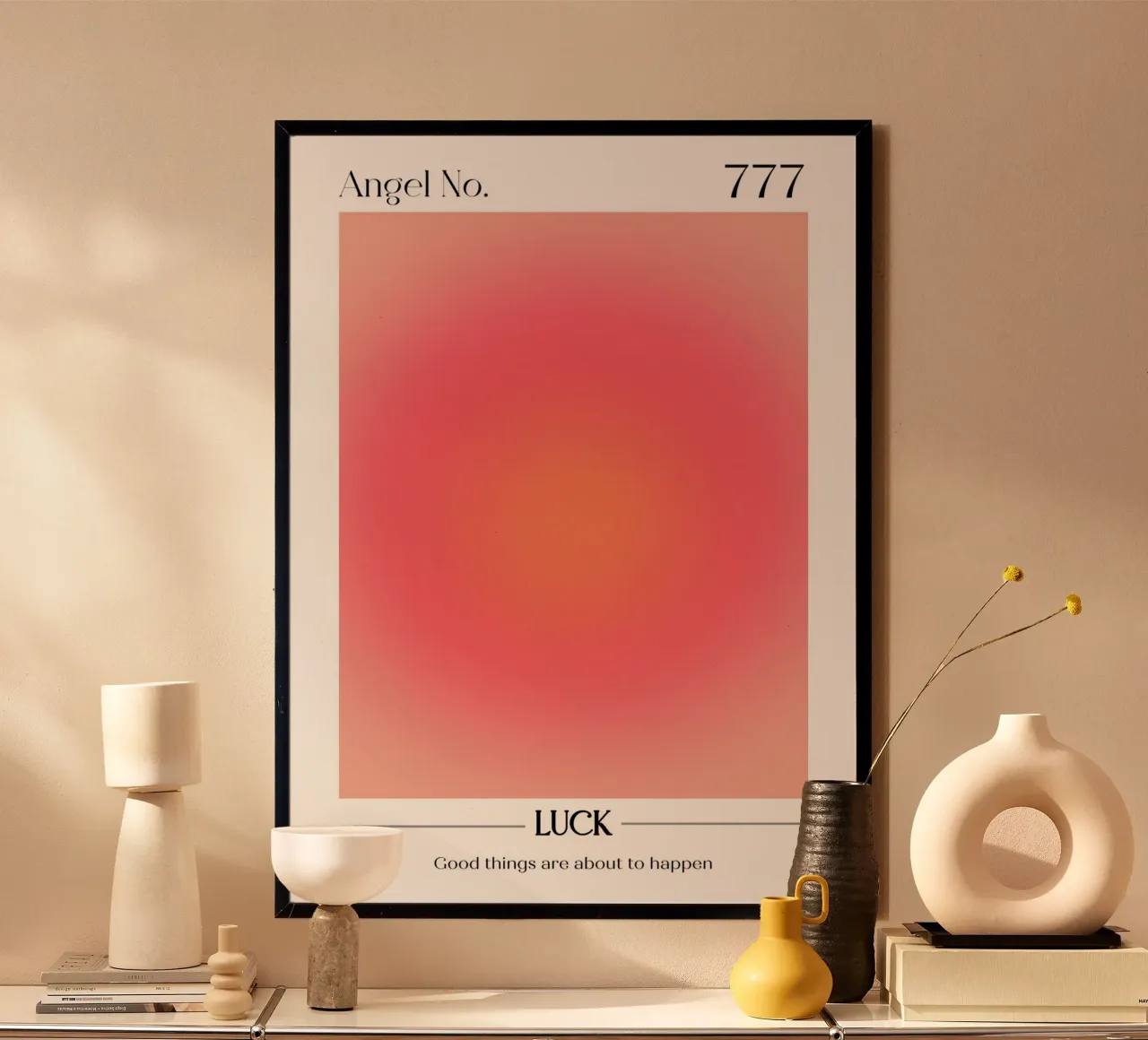 Angelo n. 777 Fortuna Aura Gradiente Rosso Pesca Rosa Arte carta hahnemühle da homdeco