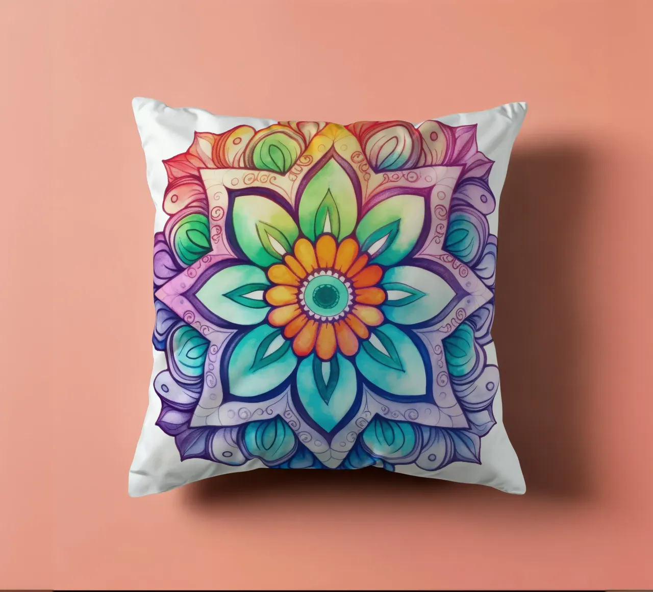 Mandala arcobaleno acquerellato cuscino da Spiritual Touch