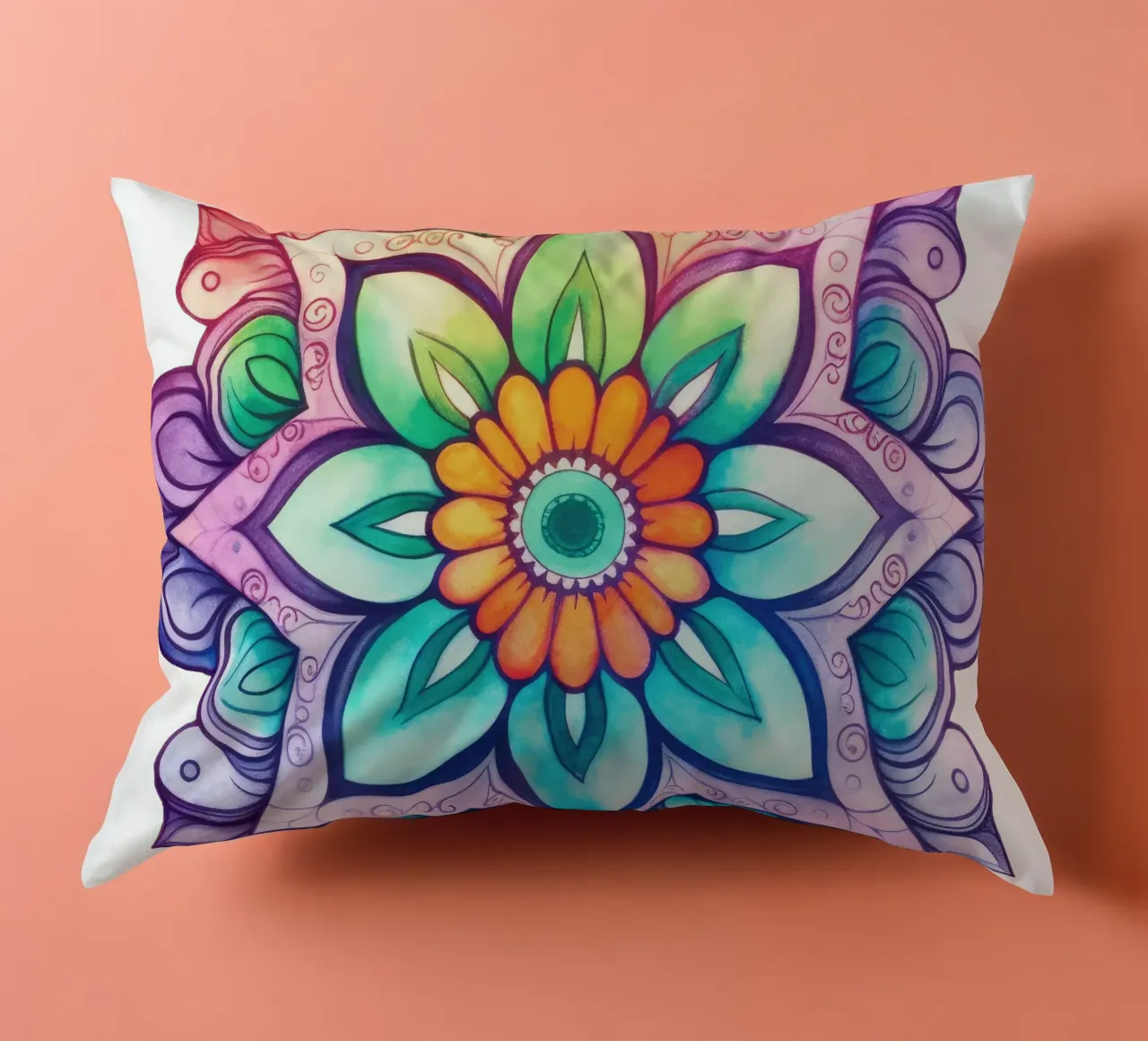 Mandala arcobaleno acquerellato cuscino da Spiritual Touch