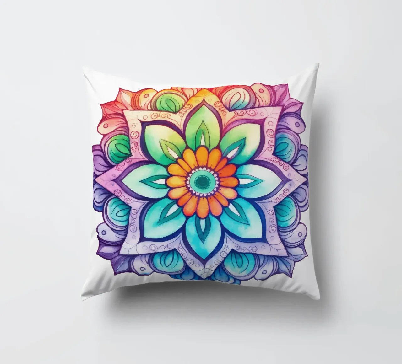 Mandala arcobaleno acquerellato cuscino da Spiritual Touch