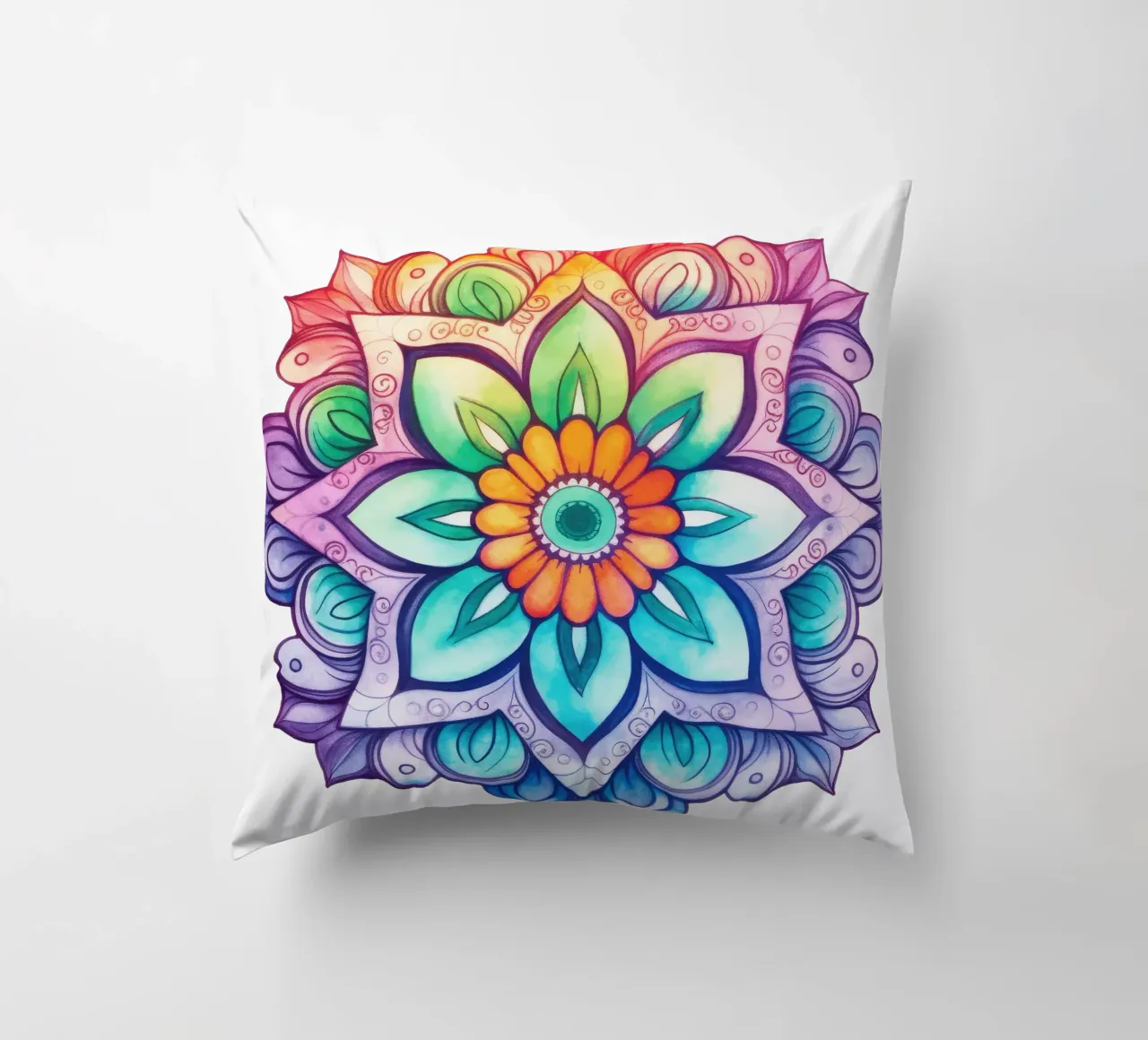 Mandala arcobaleno acquerellato cuscino da Spiritual Touch