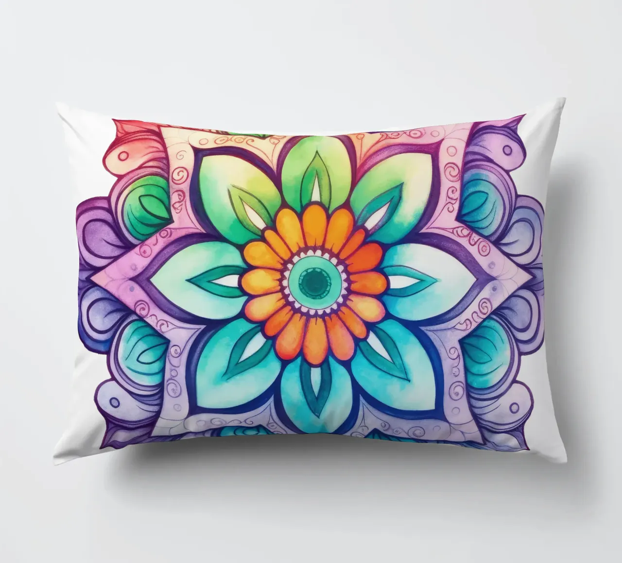 Mandala arcobaleno acquerellato cuscino da Spiritual Touch