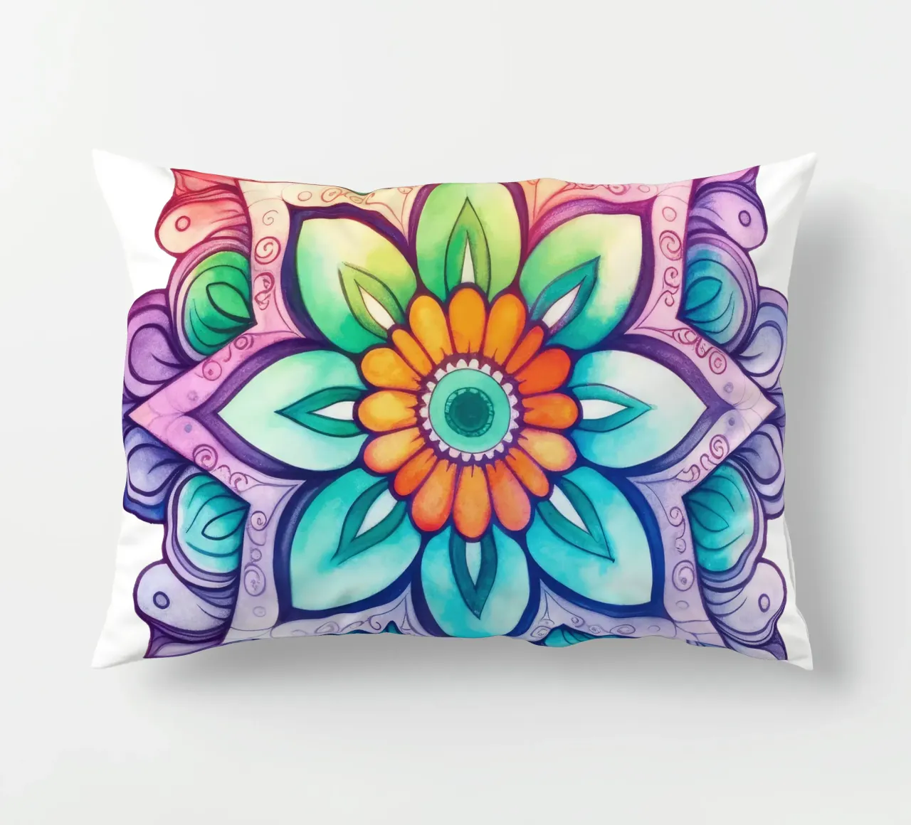 Mandala arcobaleno acquerellato cuscino da Spiritual Touch