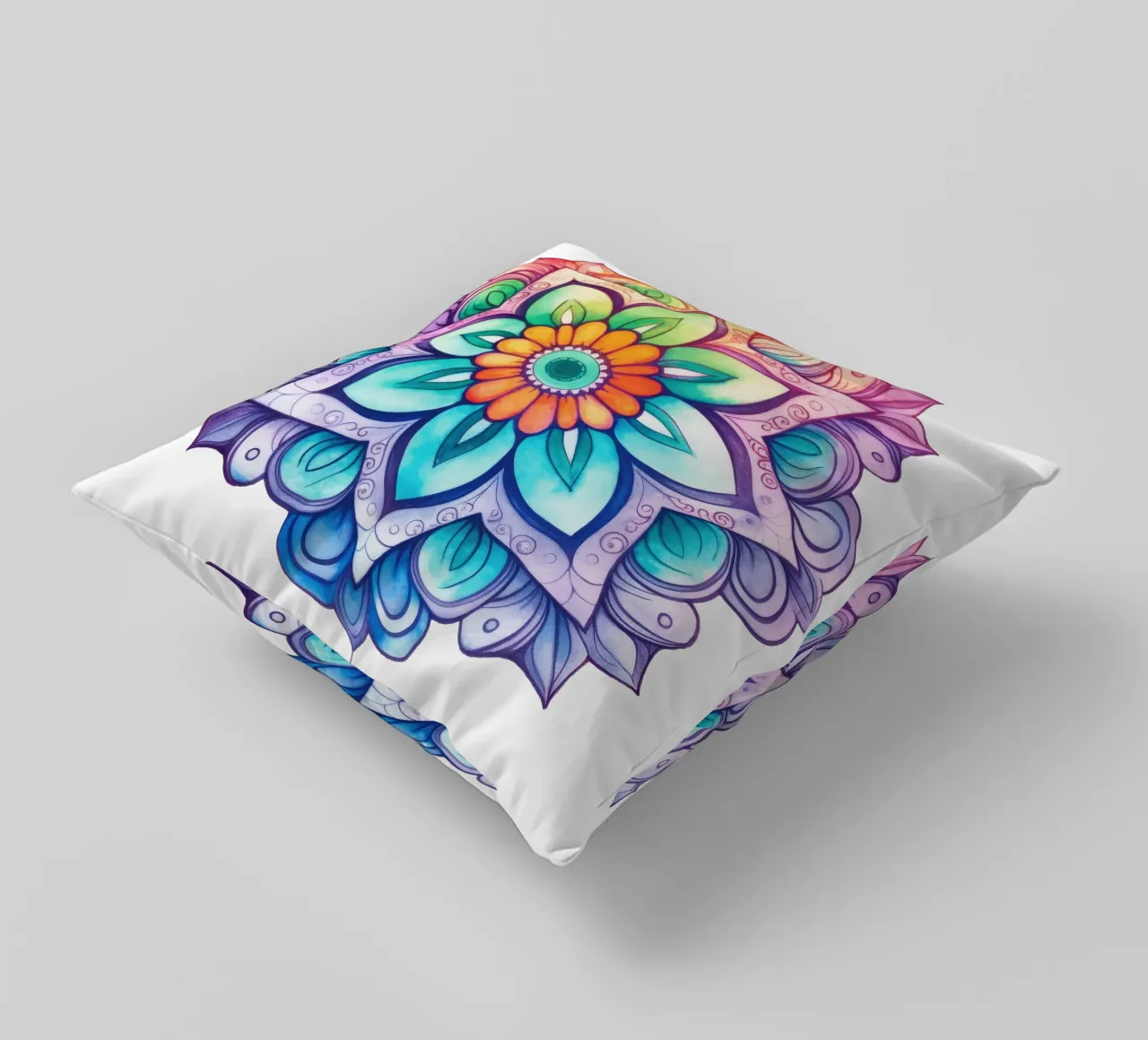 Mandala arcobaleno acquerellato cuscino da Spiritual Touch