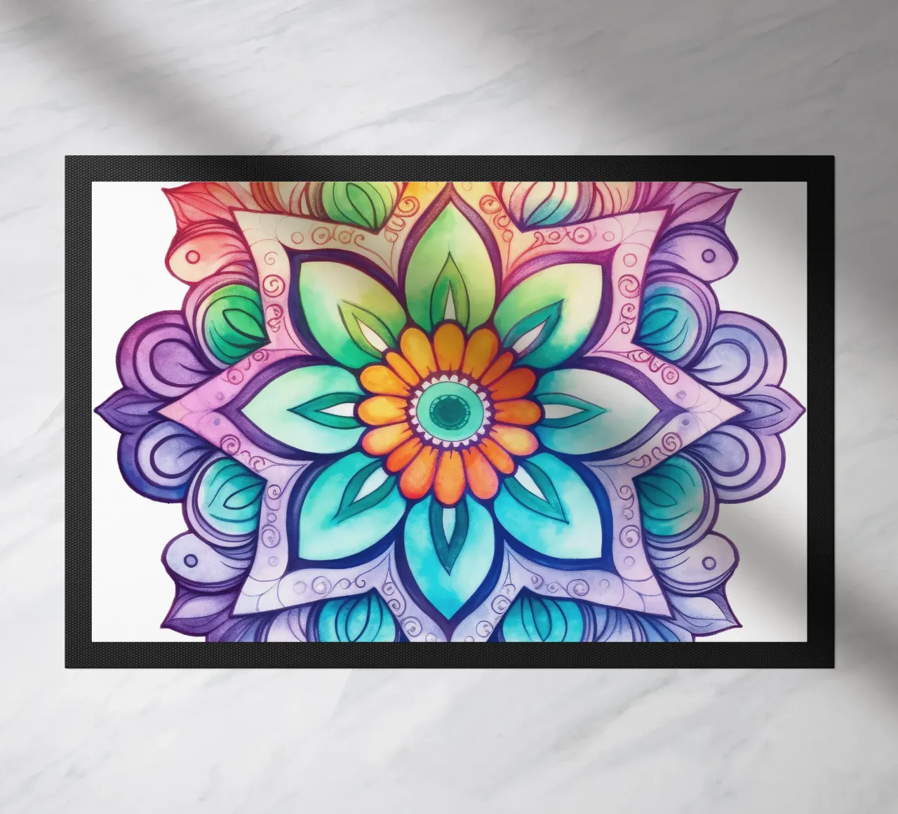 Mandala arcobaleno acquerellato zerbino da Spiritual Touch