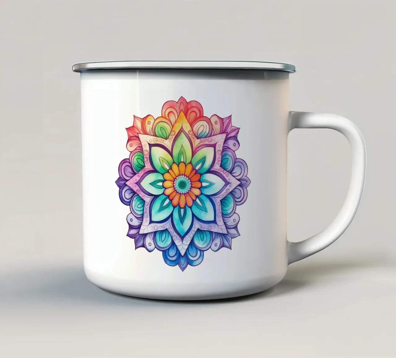 Mandala arcobaleno acquerellato tazza in smalto da Spiritual Touch