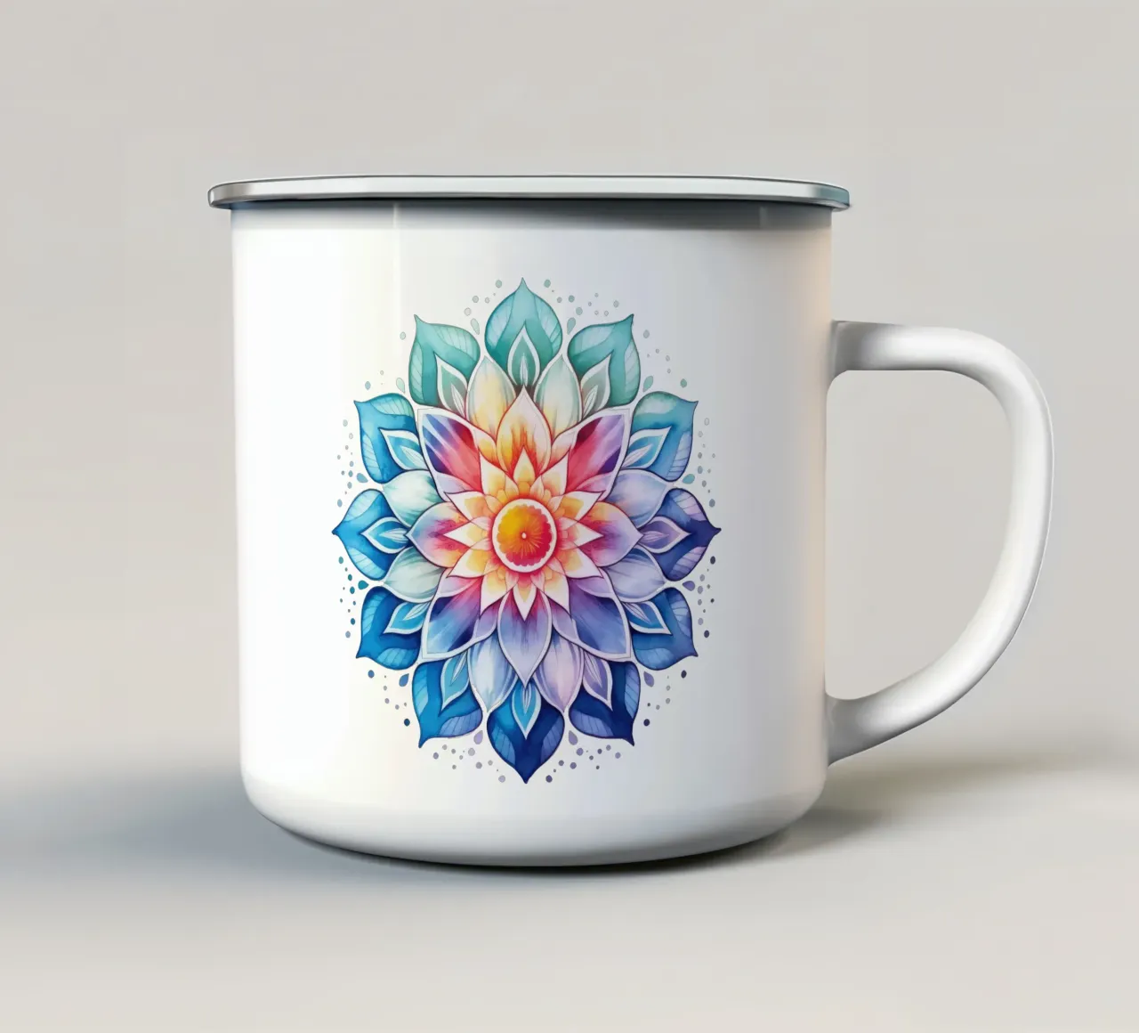 Mandala arcobaleno acquerellato tazza in smalto da Spiritual Touch