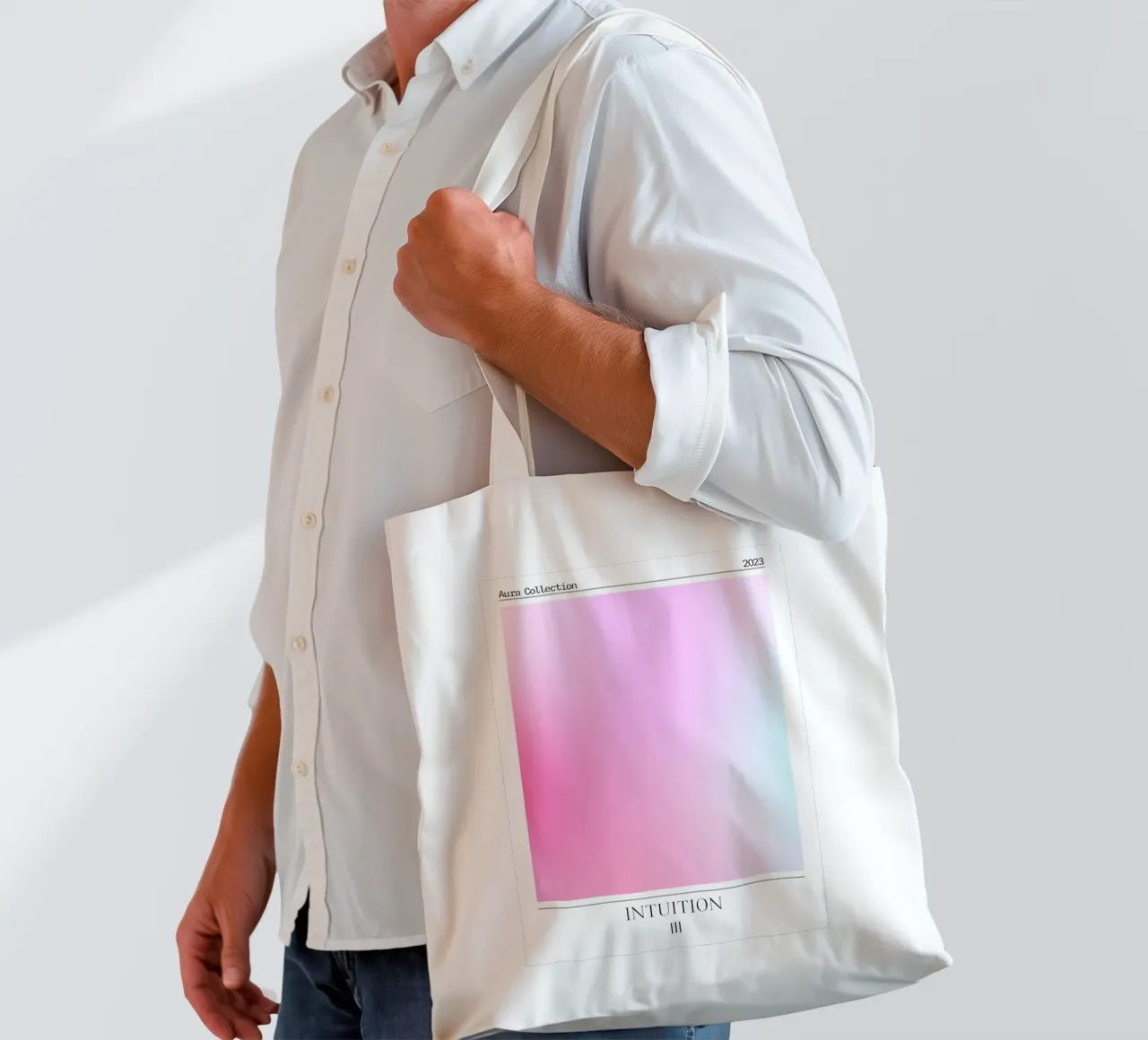 "Intuition" Angelo n. 111 Aura Rosa Blu Gradiente 2023 borsa in juta da homdeco