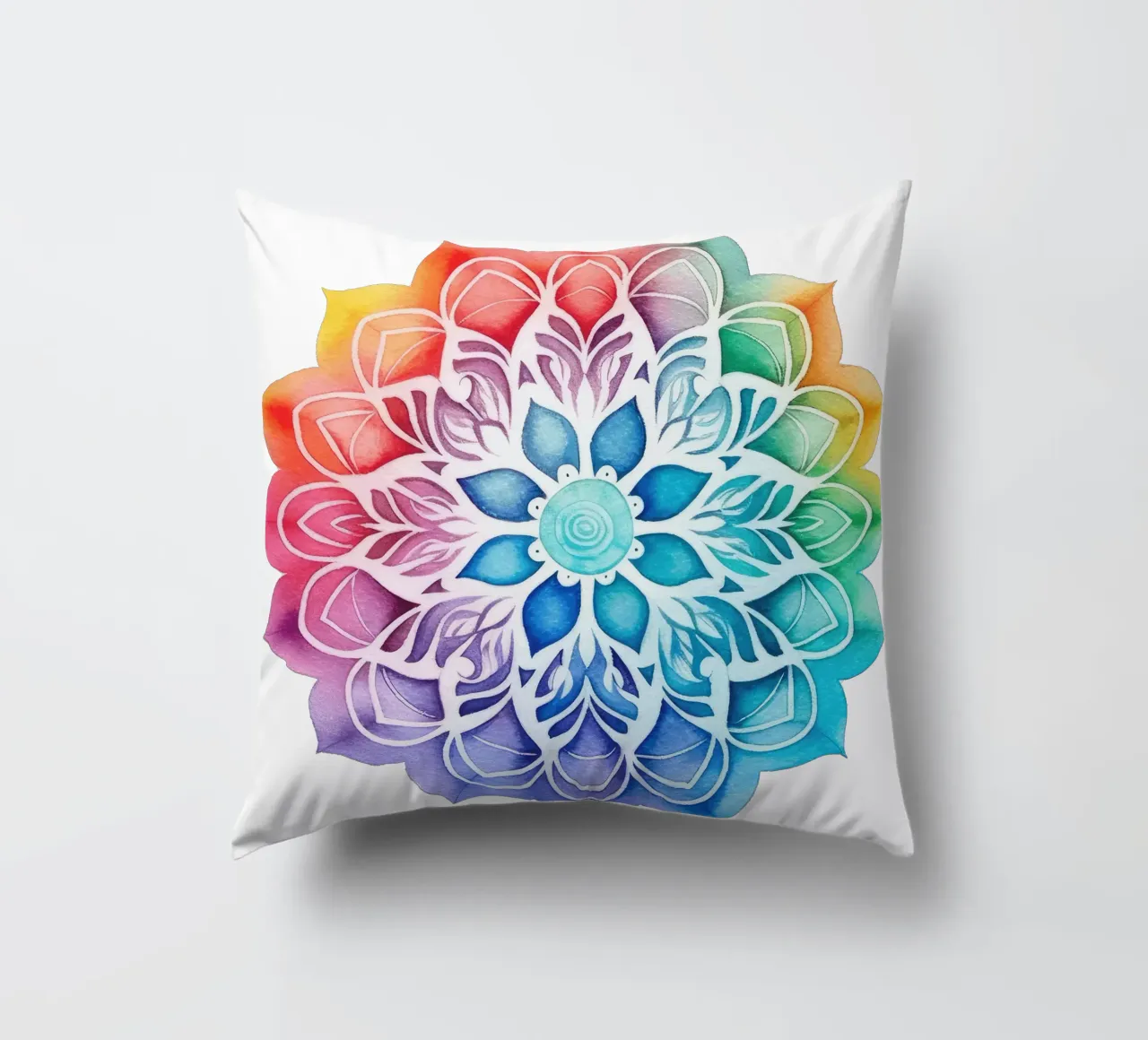Mandala arcobaleno acquerellato cuscino da Spiritual Touch