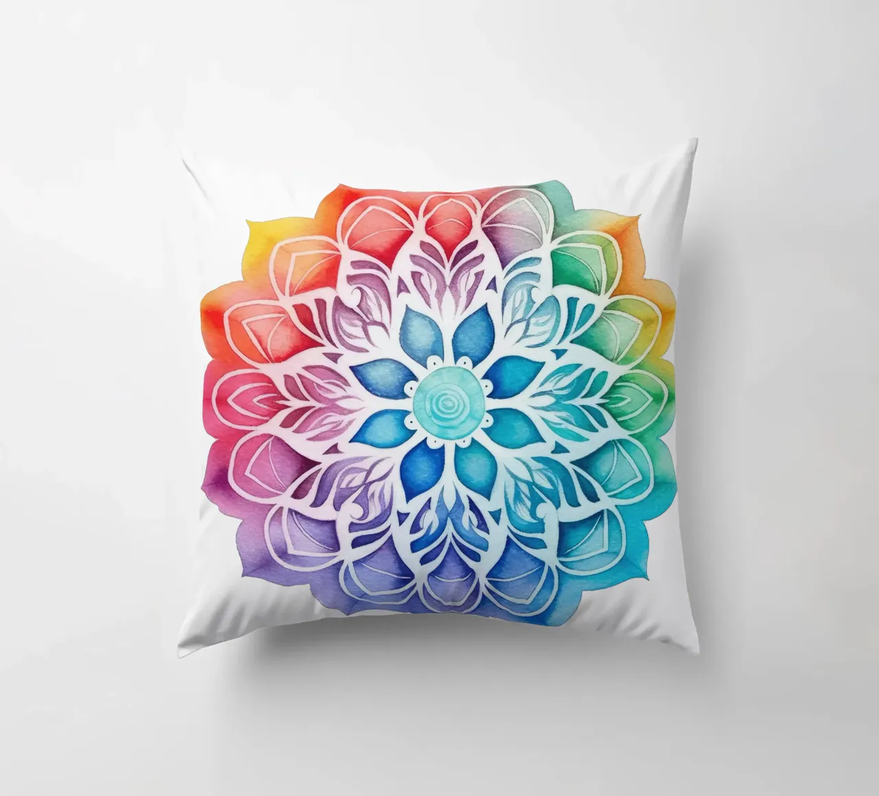 Mandala arcobaleno acquerellato cuscino da Spiritual Touch