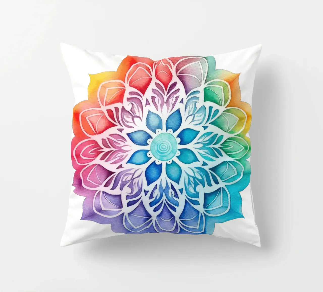 Mandala arcobaleno acquerellato cuscino da Spiritual Touch