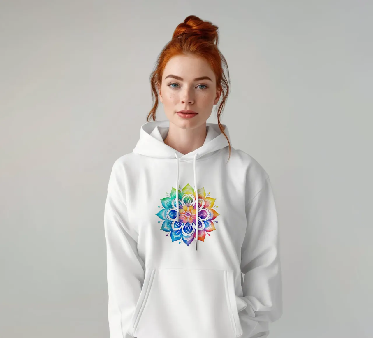 Mandala arcobaleno acquerellato felpa con cappuccio da Spiritual Touch