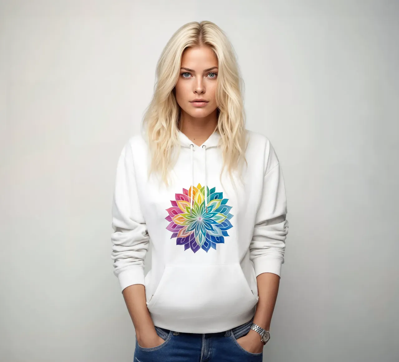 Mandala arcobaleno acquerellato felpa con cappuccio da Spiritual Touch