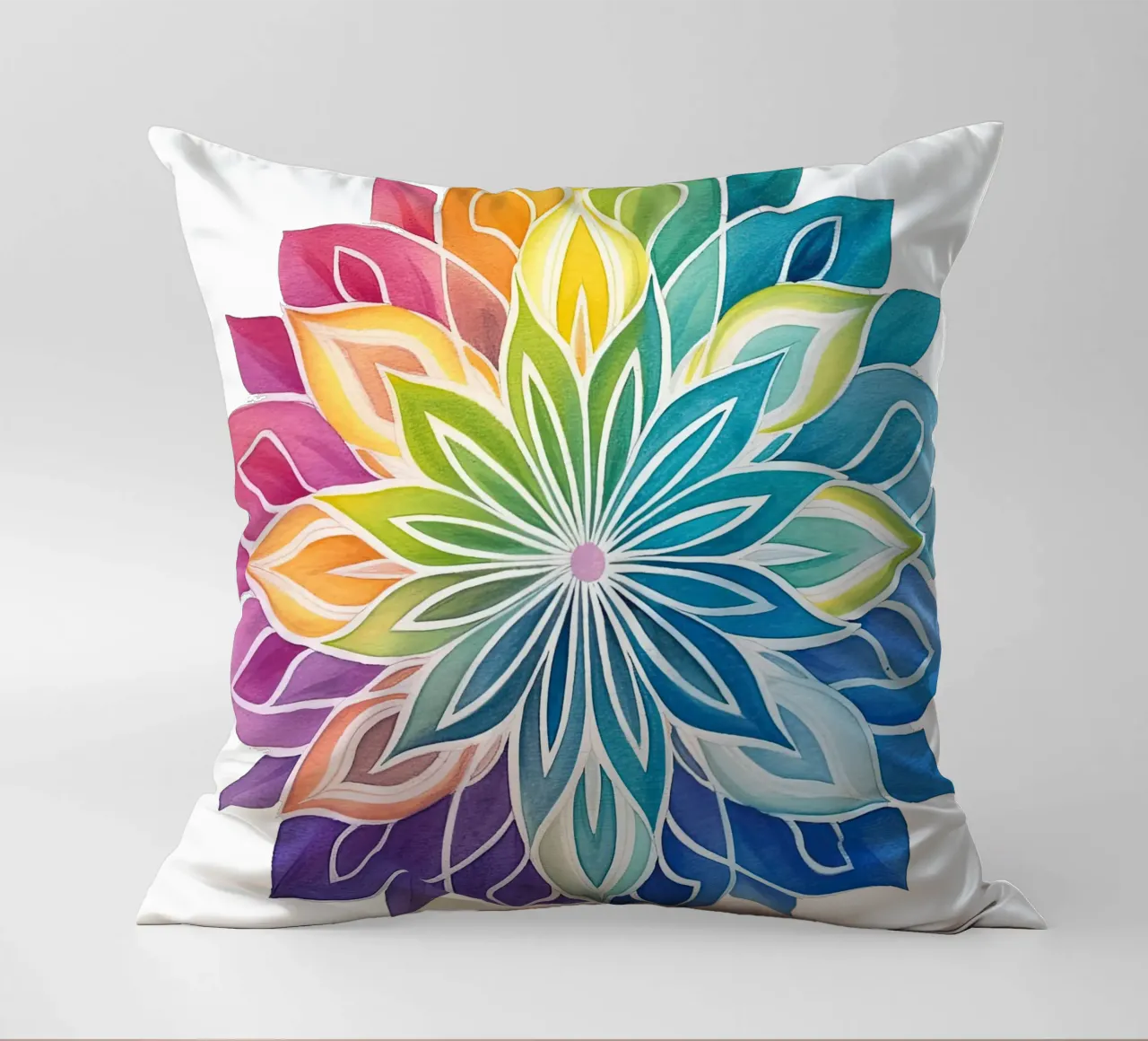 Mandala arcobaleno acquerellato cuscino da Spiritual Touch