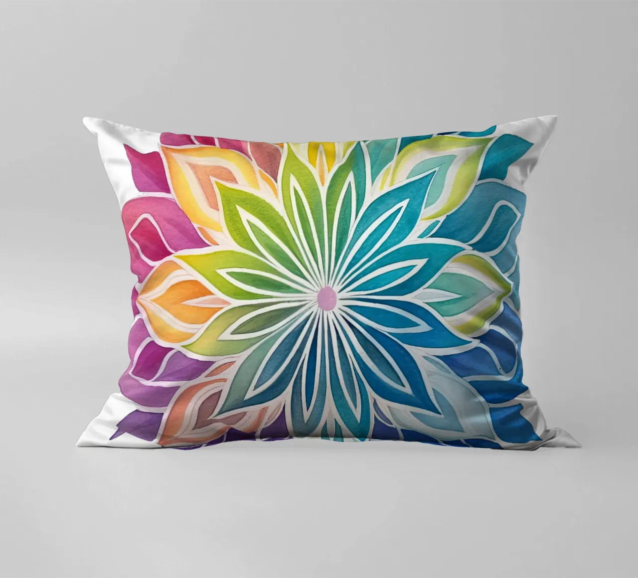 Mandala arcobaleno acquerellato cuscino da Spiritual Touch