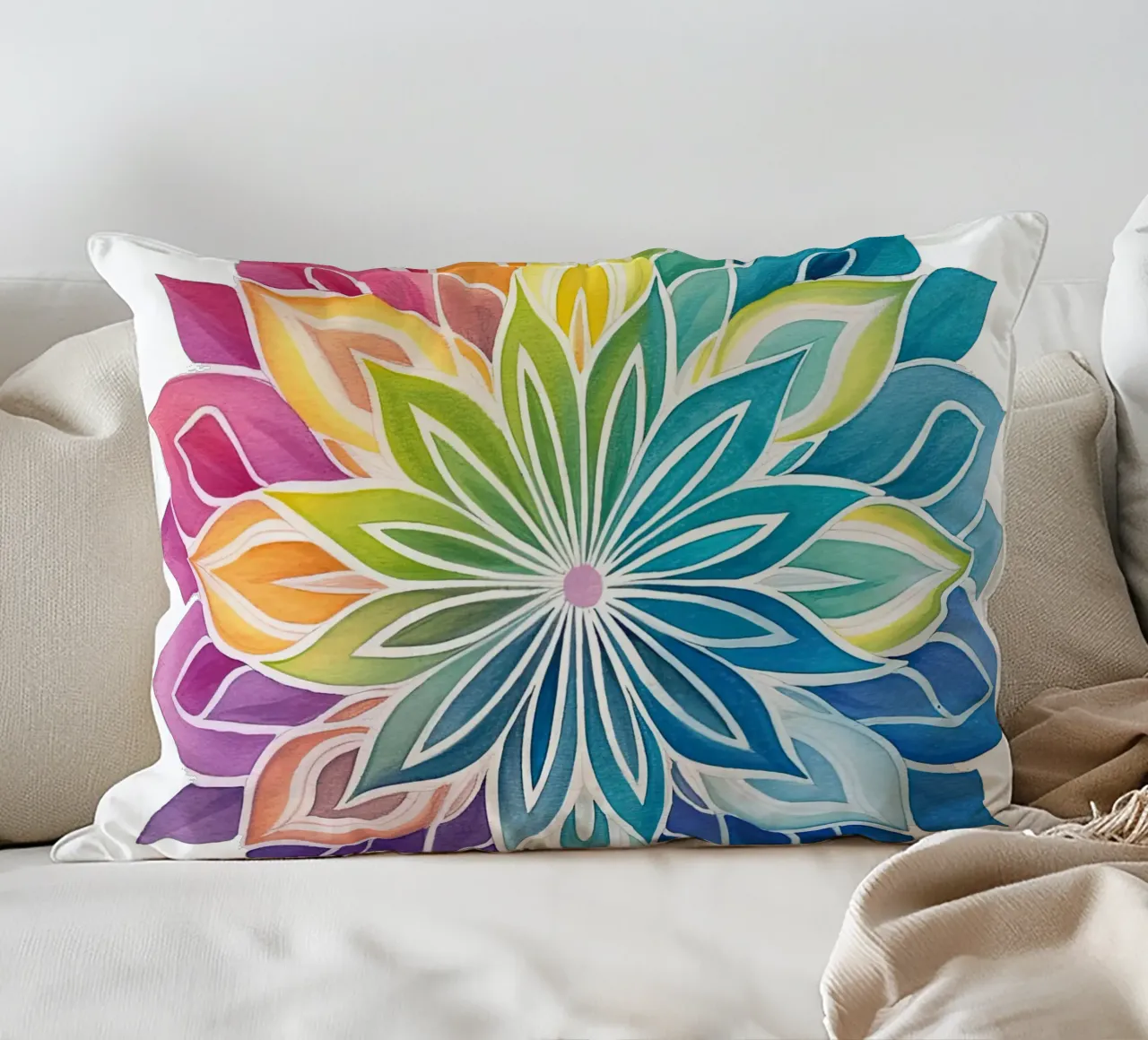 Mandala arcobaleno acquerellato cuscino da Spiritual Touch