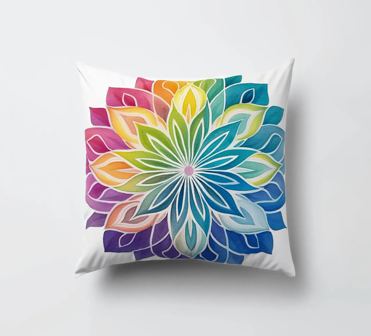 Mandala arcobaleno acquerellato cuscino da Spiritual Touch