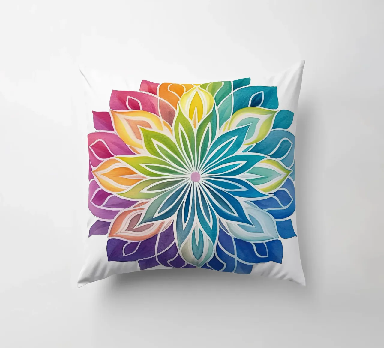Mandala arcobaleno acquerellato cuscino da Spiritual Touch