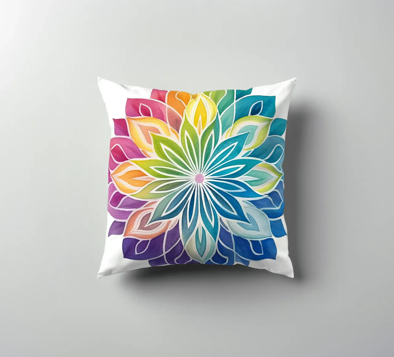 Mandala arcobaleno acquerellato cuscino da Spiritual Touch